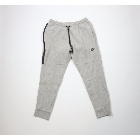 Nike Tech Fleece Mens XL Distressed Spell Out Cuffed Sweatpants Joggers Gray